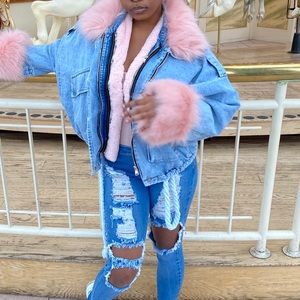 Boohoo’s “ Faux fur oversized denim jacket “